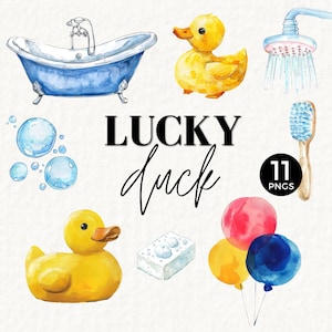 Paperella di gomma in bolle Clipart, grafica per baby shower, una papera fortunata, illustrazione PNG del primo compleanno, acquerello, paperella di gomma, 079SS