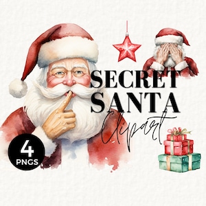 Clipart secreto para impressão de etiqueta de presente do Papai Noel, PNG engraçado do Papai Noel, download instantâneo, uso comercial, presente de Natal, design de sublimação, festivo, 044SS