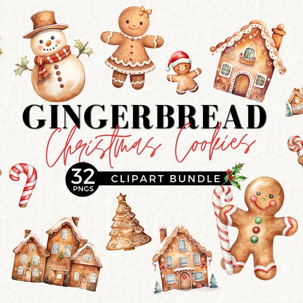 Christmas Village Cookies, Girls Gingerbread Men Clipart, Ugly Christmas PNG, Commercial Use, Christmas Card Gift Tag PNG Art, Tags, 044SS