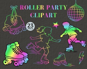 Neon Roller Skating Clipart, Rainbow, Use for Roller Skating Party Decor and Invitations, Rainbow Color, Commercial Use, 088SS