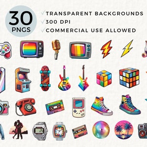80S Clipart, Old School PNG, Retro 1980s Graphics, 80s Birthday Theme, Game Console, Cassette Mix Tape, Sublimation, Commercial Use 046SS image 2