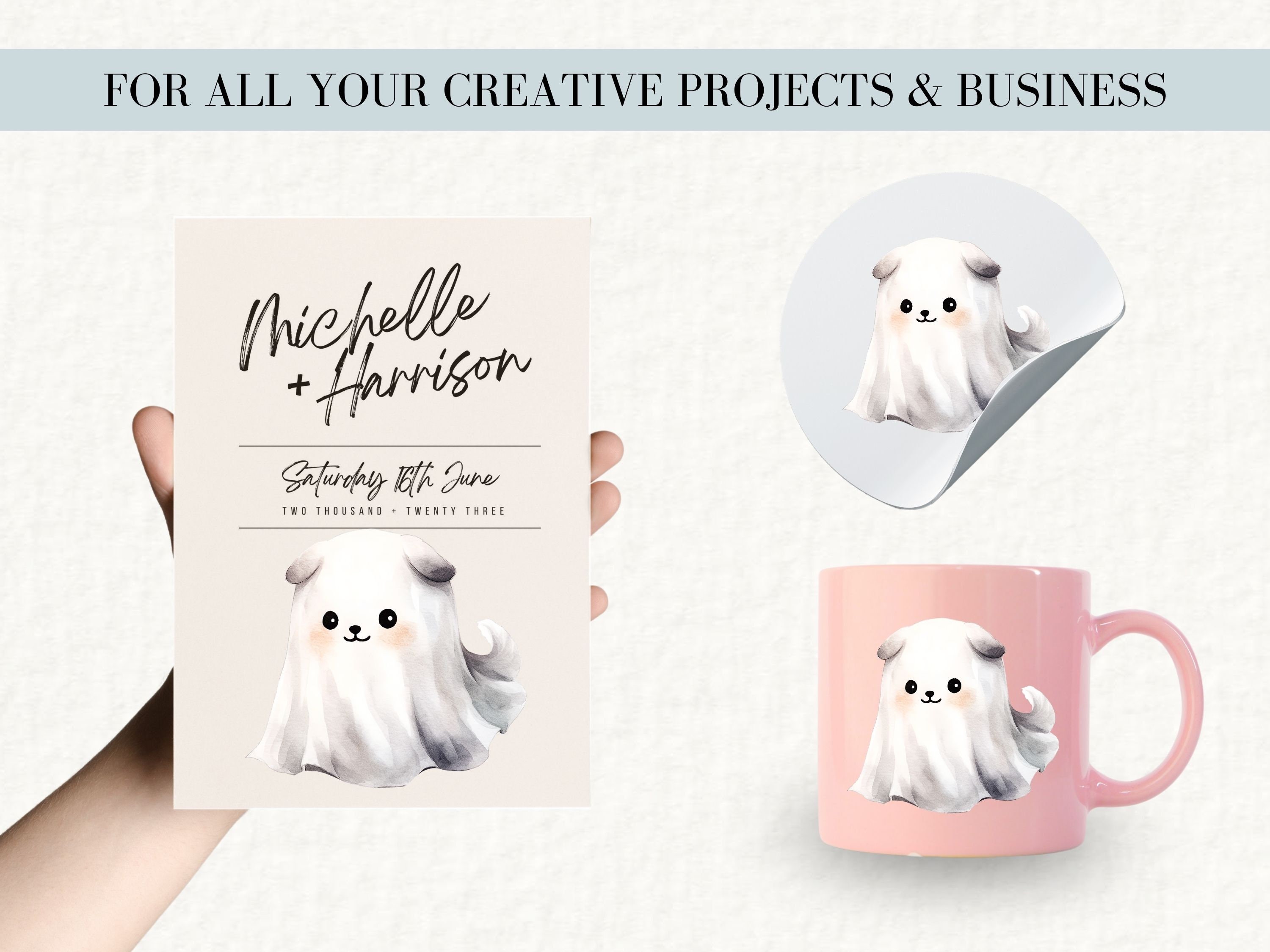 Halloween Ghost Dogs Clipart Bundle, Files for Sweater POD, Sublimation ...