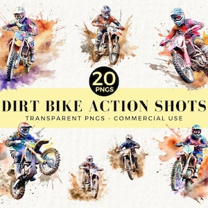 Dirt Bike Clipart, Motocross Rider su Dirtbike, 20 PNG trasparenti, Download digitale Regali per fidanzato, Annuncio del bambino, Compleanno ragazzo, SS018