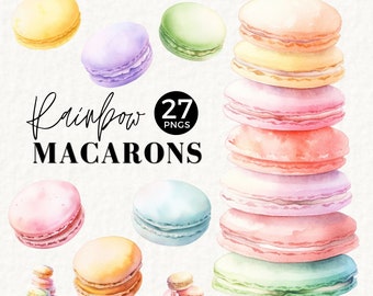 Watercolor Macaron Clipart, Pastels and Rainbow Colors, Transparent PNGs, French Bakery Clipart, Macaron Baby Shower, Two Sweet, 037SS