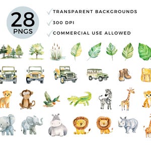 Safari Themed Watercolor Clipart, Cute Animal Doodle, Commercial Use ...