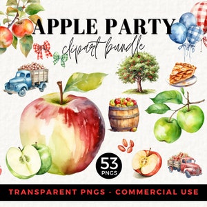 Bundle de cliparts pomme à usage commercial, pour baby shower, 1er anniversaire, 1er anniversaire, journal indésirable, tarte aux pommes, arbre, récolte d'automne, 010SS