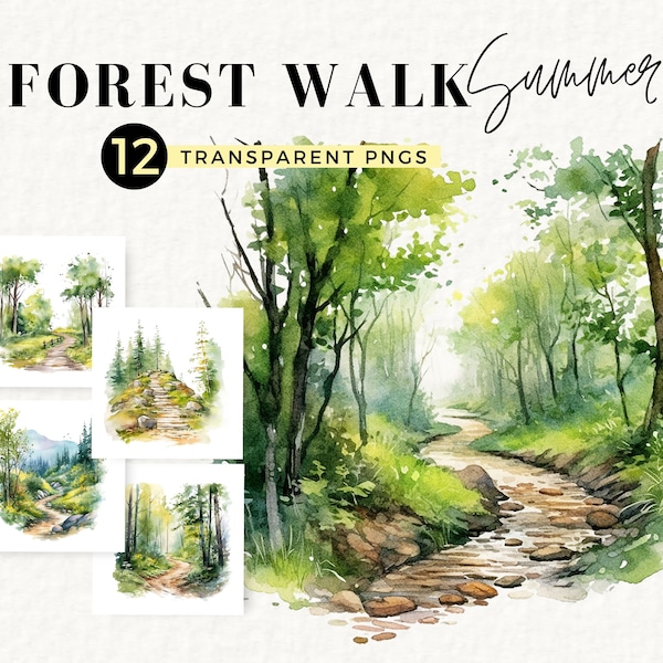 Forest Path Clipart, Summer Hiking Trail, 12 High Res Transparent PNGs, Woodland Camping Scene, Card Making, Forest Trail, 019SS