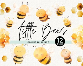 Cute Bee Watercolor Clipart, Honey Bee, Nursery Decor, Instant Download, Mama To Be Baby Shower, Bumble Bee Sticker, Commercial Use, 034SS
