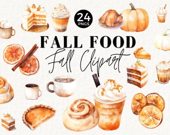 Watercolor Pumpkin Spice Latte Clipart, Thanksgiving, Commercial License, Watercolor Fall Clipart Set, Pumpkin Pie, Cake, Cozy Fall, 041SS
