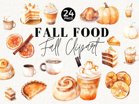 Watercolor Pumpkin Spice Latte Clipart, Thanksgiving, Commercial License, Watercolor Fall Clipart Set, Pumpkin Pie, Cake, Cozy Fall, 041SS