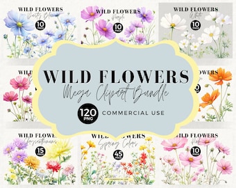 Wild Floral Clipart Mega Bundle, Watercolor Wild Flowers, Spring Wedding Clipart, Baby Shower, Bridal Shower, Botanical, Wall Art PNG, 031SS