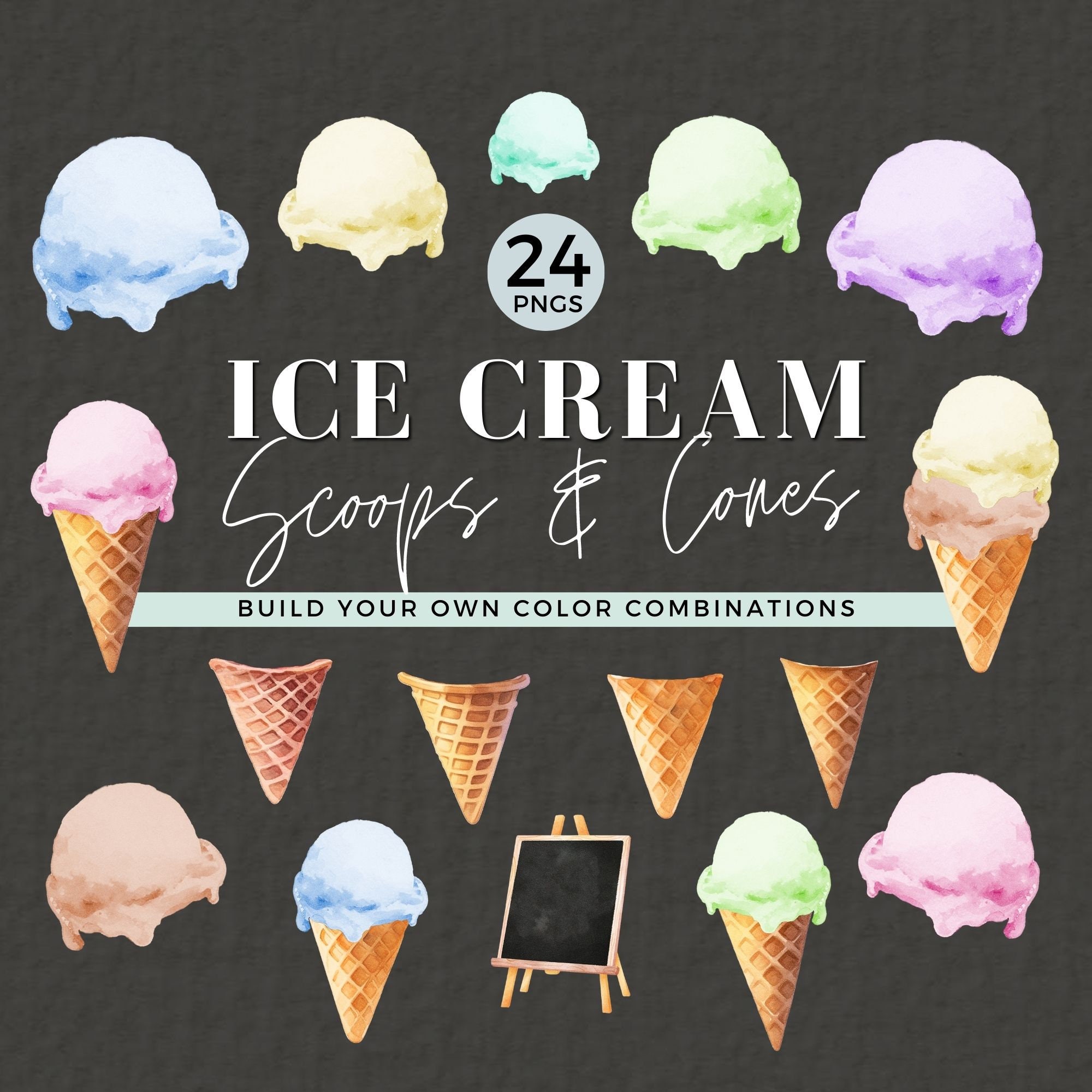 Ice Cream Scoop PNG, Printable Ice Cream Cone Clipart, Party Invitation