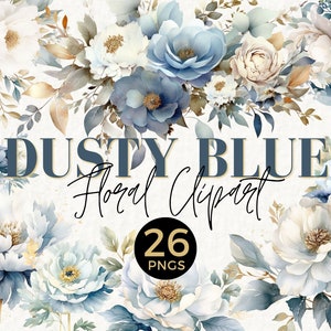 Clipart floral bleu poussiéreux, bouquet de fleurs blanc et bleu, clipart mariage, baby shower de bébé garçon, fleurs élégantes, fleurs funéraires, 025SS