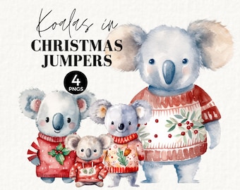 Koala Weihnachten Clipart, hässliche Weihnachten Pullover, Aussie, Waldweihnachten, Aquarell, Feiertage PNG, lustige Weihnachten, kommerzielle Nutzung, 044SS