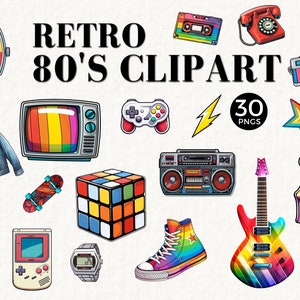 Clipart anni '80, PNG vecchia scuola, Grafica retrò anni '80, Tema compleanno anni '80, Console di gioco, Nastro mix di cassette, Sublimazione, Uso commerciale 046SS