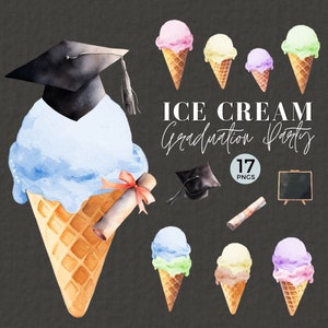 Eis-Abschluss-Party Clipart, Eisbecher PNG, Bar-Zeichen-Grafik, Waffel-Kegel, Pastell, Eis sozial, Abschluss-Party, 037SS