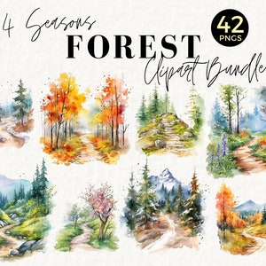 Forest Path Clipart Bundle, 42 Four Seasons Landscape PNGs, Hiking Trail, Perfect for Card Making, Digital Paper Craft, Mixed Media, 019SS