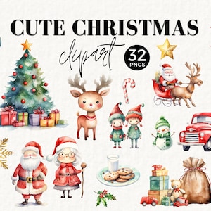 Pacchetto clipart etichetta regalo di Natale 2, Babbo Natale, Elfi di Natale, camion rosso, uso commerciale per, sublimazione, etichette regalo, cartoline di Natale, arredamento, 044SS