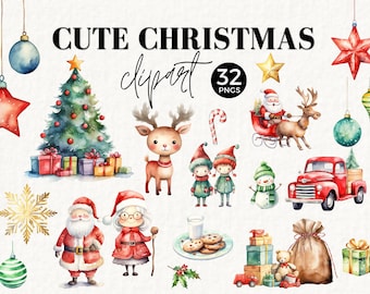 Christmas Gift Tag Clipart Bundle 2, Santa, Christmas Elves, Red Truck, Commercial Use for, Sublimation, Gift Tags, Xmas Cards, Decor, 044SS