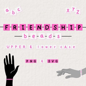 Perlen Armband Clipart, quadratische Freundschaftsperlen SVG, Alphabet Buchstaben, In meiner Teenagerzeit Geburtstag, Tween Party Einladen PNG, Pink, 086SS