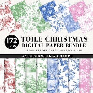 Weihnachten Toile Digital Papier, Toile De Jouy Stil Nahtlos, Vintage, Französisch, für Weihnachten Geschenkanhänger, Servietten, Geschenkpapier, Pergament, 077SS