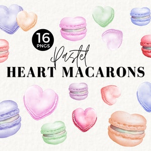 Clipart de macaron de coração, PNG transparente, doces de dia dos namorados, fofo, cores do arco-íris, confeitaria francesa, clipart de loja de doces, uso comercial, 059SS