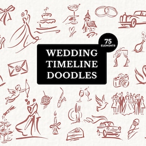 Whimsical Wedding Doodles, SVG and Pink PNG Files, Marriage Icons, Timeline Itinerary Clipart, Commercial Use, 101SS