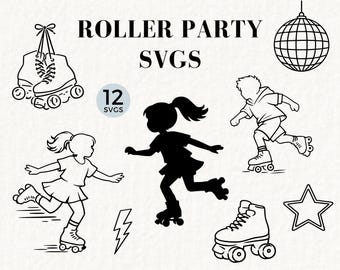 Rollschuhlaufen SVG Clipart, Umriss und Silhouette, Verwenden für Rollschuhlaufen Partydekor und Einladungen, Schwarz, kommerzielle Nutzung, 088SS