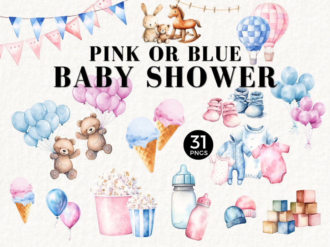 He or She Clipart Baby Shower PNG Pink and Blue Clipart - Etsy