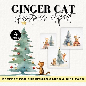 Clipart de chat de Noël, conception de T-shirt drôle de chat, chaton d'arbre de Noël, usage commercial, miaous éphémères de Noël, étiquette-cadeau d'amant de chat, 044SS