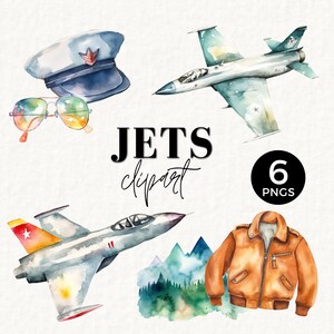 Ensemble de cliparts aviation avions à réaction, clipart en vol, avion PNG, casquette de pilote, lunettes de soleil aviateur, décoration d'anniversaire de garçon, art mural enfant 067SS