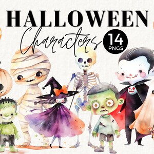 Cute Halloween Clipart Commercial Use, Halloween Characters, Zombie, Cute Ghost, Pumpkin, PNG Files, Spooky Graphics, Witch, Vampire, 029SS