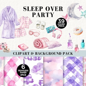 Dormir sobre invitación Clipart, Spa y fiesta de pijamas PNG, Papel digital sin costuras en la nube, Fiesta de pijamas de cumpleaños preadolescente, Fiesta de pijamas, Spa, 069SS