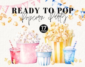 Ready to Pop Baby Shower Clipart, Popcorn Clipart, Pink or Blue, He or She, Gender Neutral Theme PNG, Poppin, Popping In, Boy Girl, 051SS