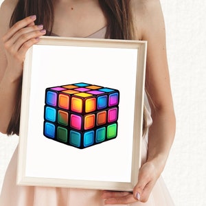 Puede incluir: Un cubo de rompecabezas 3D colorido con un arco&iacute;ris de colores, incluyendo rojo, naranja, amarillo, verde, azul y morado. El cubo est&aacute; formado por cuadrados m&aacute;s peque&ntilde;os, cada uno con un color diferente.