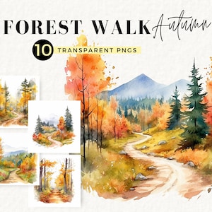 Forest Path Clipart, Fall Nature Landscape, Autumn, 10 Transparent PNGs, Hiking Trail, Camping, Card Making, Digital Paper Craft, 019SS