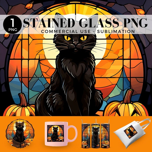 Stained Glass Halloween Black Cat, SINGLE PNG, Sublimation Wind Spinner Design, High-Quality 300DPI, Faux Stained Glass, Witches Cat, 042SS