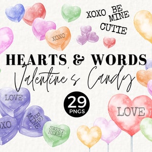 Love Heart-clipart met woorden, commercieel gebruik PNG, pastel, aquarel Valentijnsdagbundel, babyshower met klein hartje, snoeptraktatie, 059SS