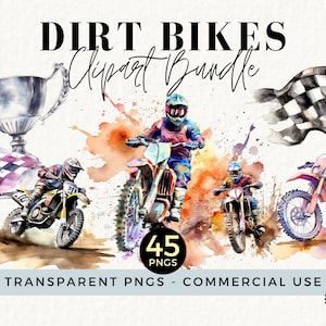 Pacchetto Clipart Dirt Bike, acquerello clipart Motocross, PNG trasparente, download digitale per regali fidanzato, annuncio del bambino, SS018