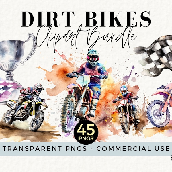 Dirt Bike Clipart Bundle, Motocross clipart watercolor, Transparent PNG, Digital Download for Boyfriend Gifts, Baby Announcement, SS018