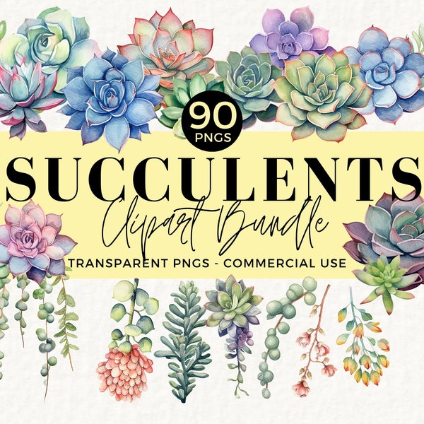 Watercolor Succulent Clipart perfect for Tumbler Wrap Design, Wedding Greenery, Baby Shower Decor, Teacher Gift Tags, Transparent PNG, 013SS