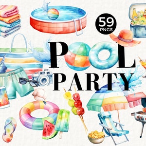 Pool-Party Clipart, Sommer-Bundle, Make a Splash PNG, Schwimmparty, Flop Flop, Eis am Stil, Sofort-Download, kommerzielle Nutzung, Schule, 056SS