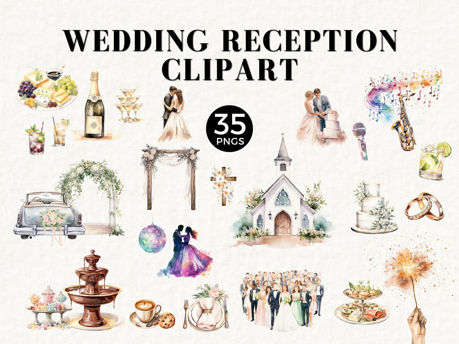 Wedding Reception Clipart, Timeline, Itinerary Icons, Watercolor ...
