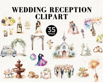 Wedding Reception Clipart, Timeline, Itinerary Icons, Watercolor Wedding Timeline Icons, Wedding cake Icon, Commercial Use PNG, 030SS