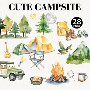 Camp Fire clipart, aquarel png, berglandschap, tent, camping illustraties, reizen clipart, transparante png, outdoor, 085SS