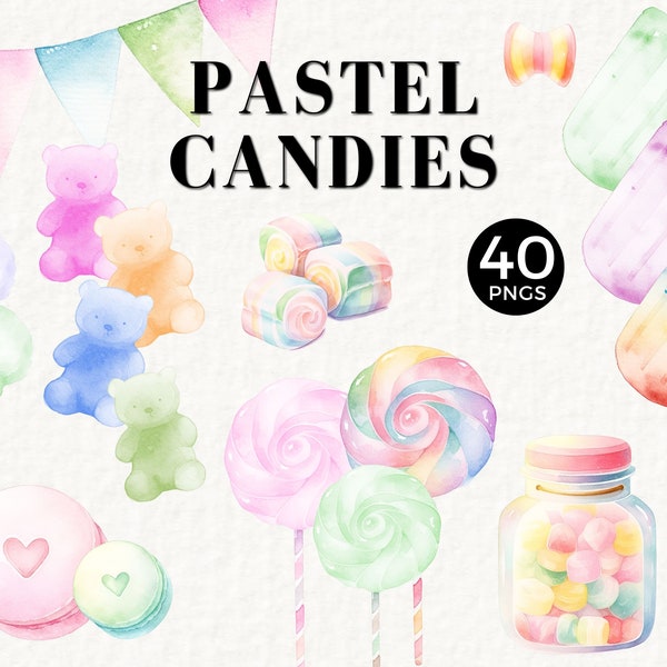 Gummies Candy Clipart, Pastel Candy Themed Party, Sweet Treats, Valentine PNG, Rainbow Color, Ice Lollies, Fairy Floss, Macaron, Land, 059SS