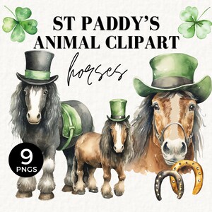 Irisches Warenkorbpferd PNG, Retro St. Patricks Day Tiere Clipart, glückliches Hufeisen, Kleeblatt, kommerzielle Nutzung, St. Patty Day, Sublimation PNG, 063SS