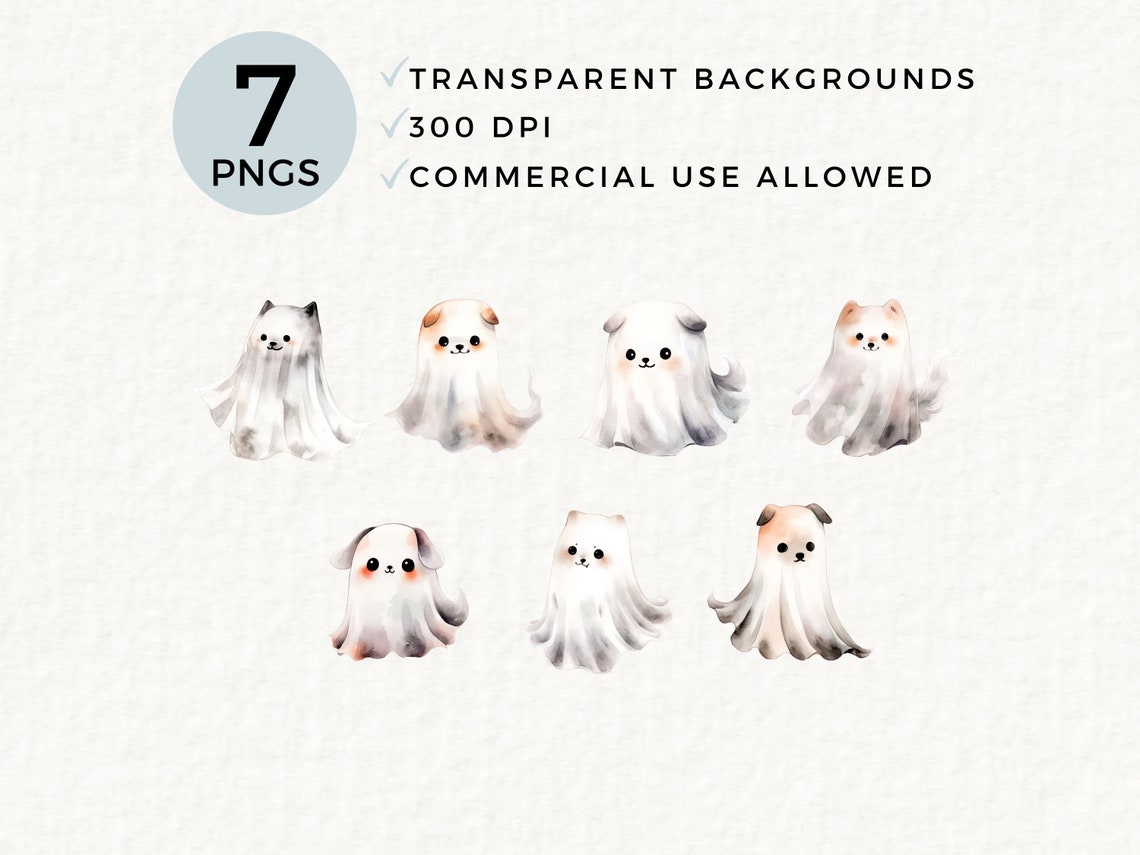 Halloween Ghost Dogs Clipart Bundle, Files for Sweater POD, Sublimation ...