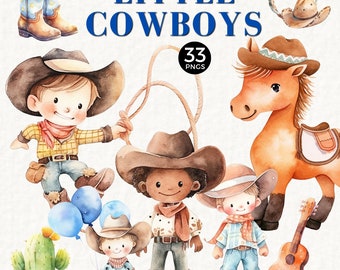 Niedliche Cowboy Clipart, Cowboy Boot PNG, Cowboy Hut PNG, Babyparty Clipart, Pferd Clipart, Lasso, Seil, Kaktus 036SS