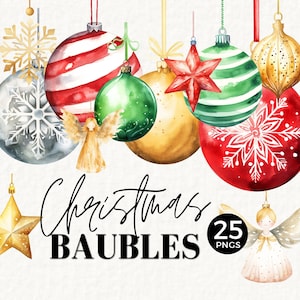 Kerstballen clipart, aquarel png, kerstballen decoratie, afdrukbare clipart kerstversieringen, commercieel gebruik, goud, 044SS